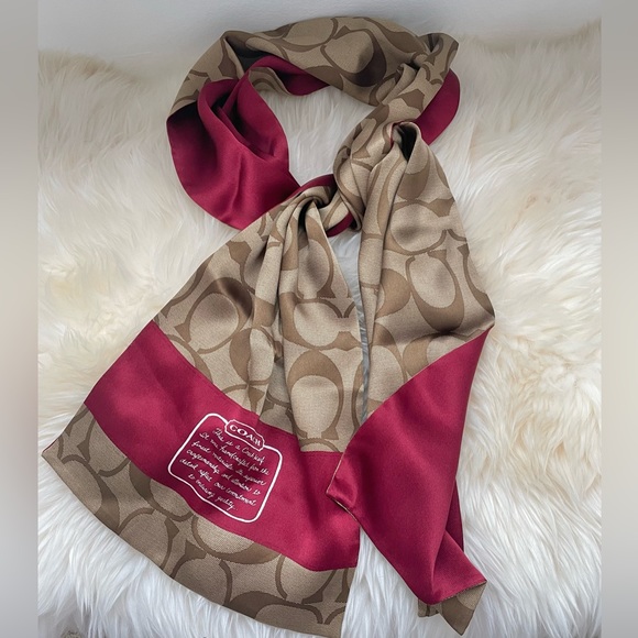 Coach Accessories - NEW Coach Silk Scarf Signature Monogram Stripe Red and Brown